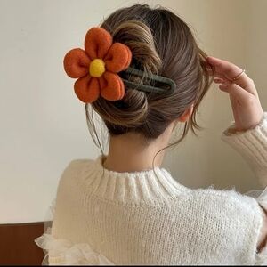 Rust ORANGE mustard yellow large flower hair clip